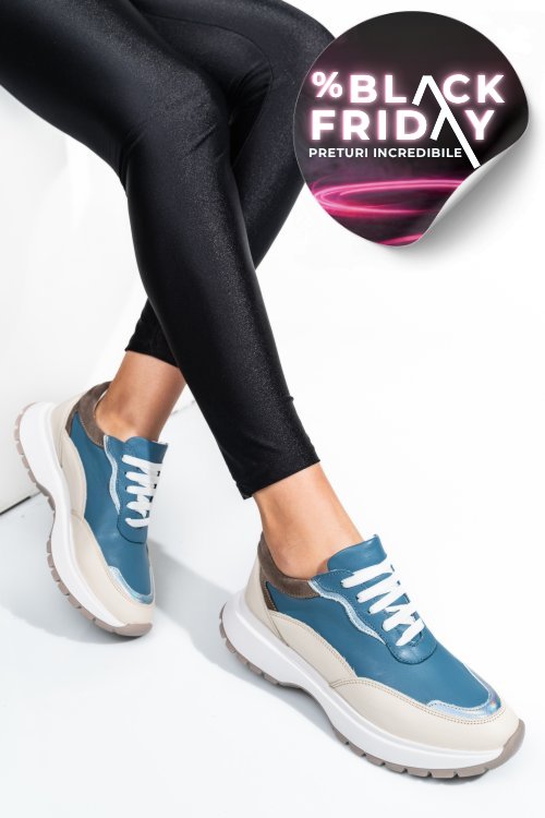 Pantofi sport albastru bej piele naturala 241614np
