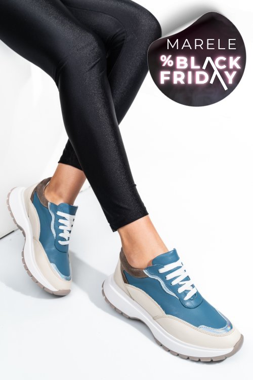 Pantofi sport albastru bej piele naturala 241614np