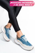 PANTOFI SPORT ALBASTRU BEJ PIELE NATURALA 241614NP