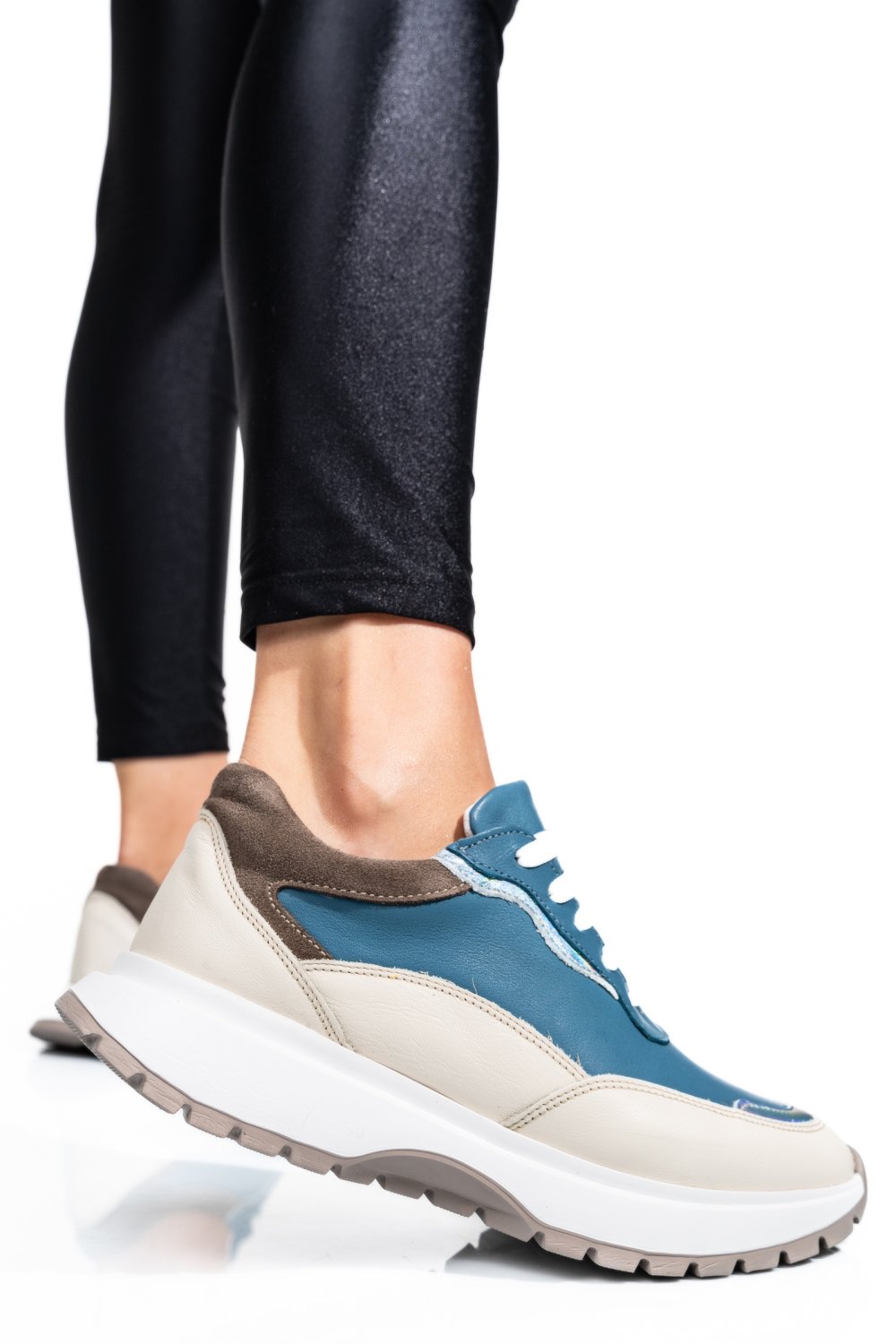 PANTOFI SPORT ALBASTRU BEJ PIELE NATURALA 241614NP