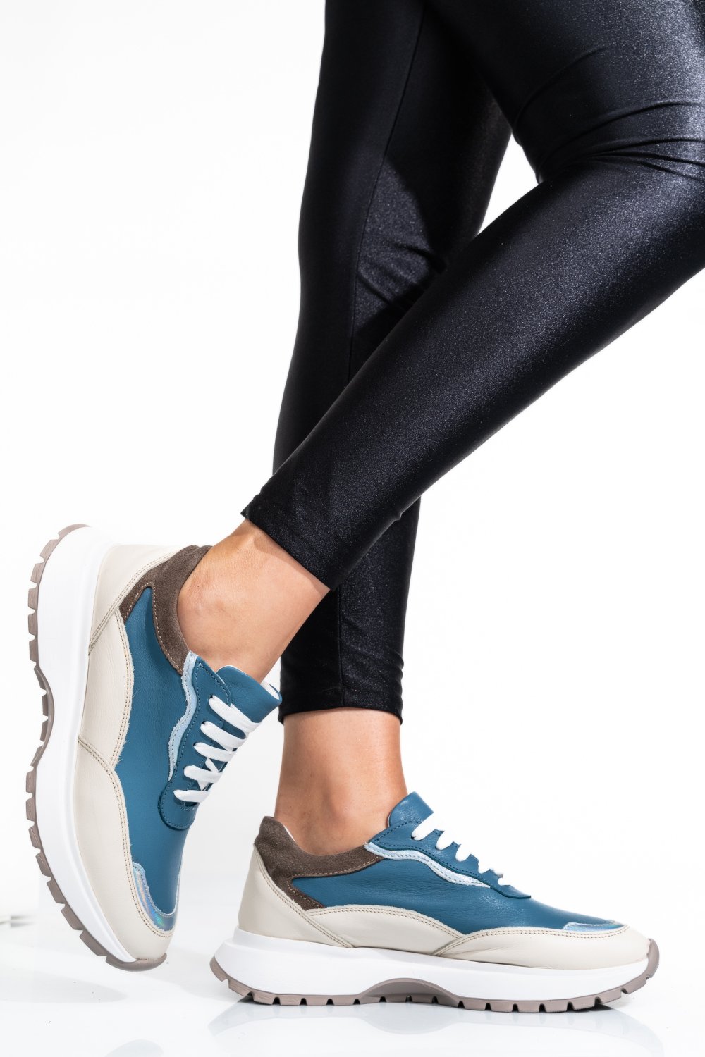 PANTOFI SPORT ALBASTRU BEJ PIELE NATURALA 241614NP