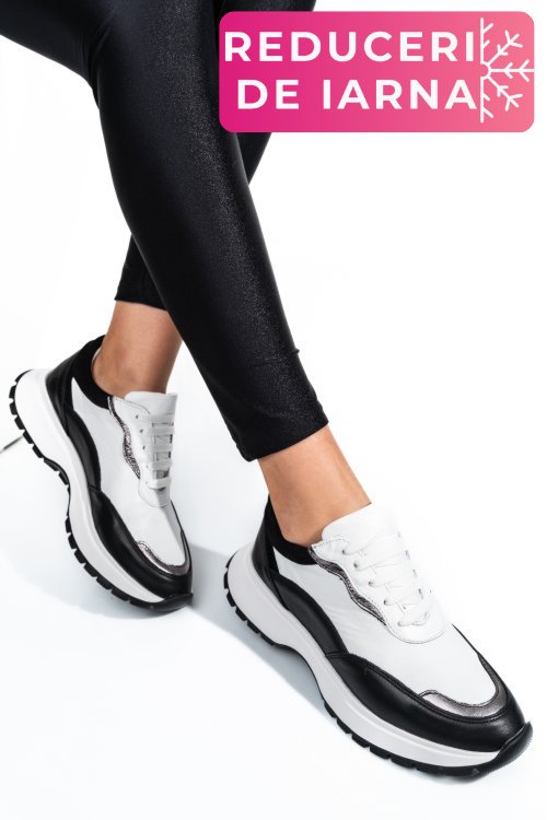 Pantofi sport negru alb piele naturala 241614np