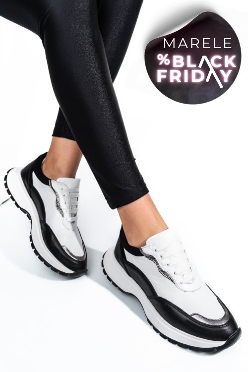 Pantofi sport negru alb piele naturala 241614np