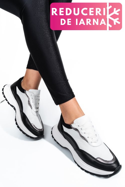 Pantofi sport negru alb piele naturala 241614np