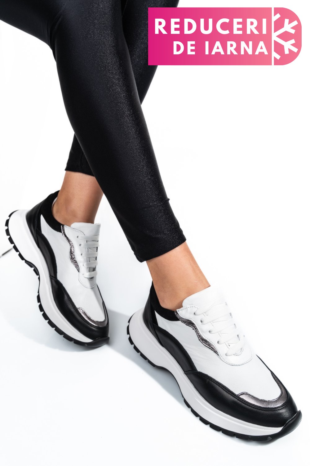 PANTOFI SPORT NEGRU ALB PIELE NATURALA 241614NP