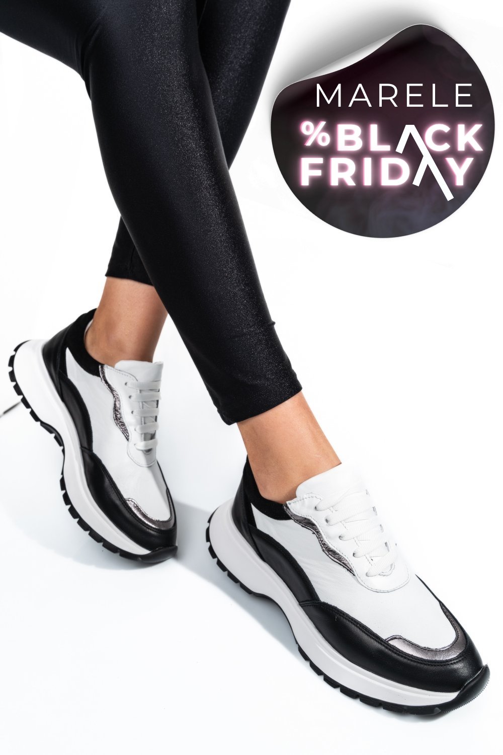 PANTOFI SPORT NEGRU ALB PIELE NATURALA 241614NP