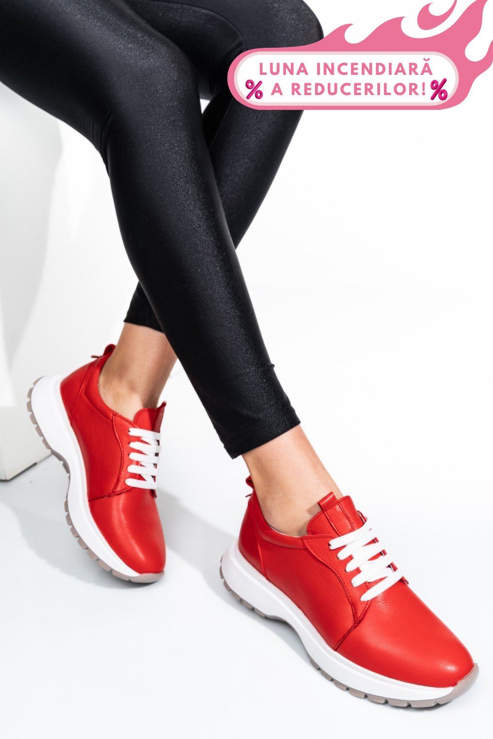 PANTOFI SPORT ROSII PIELE NATURALA 241613NP