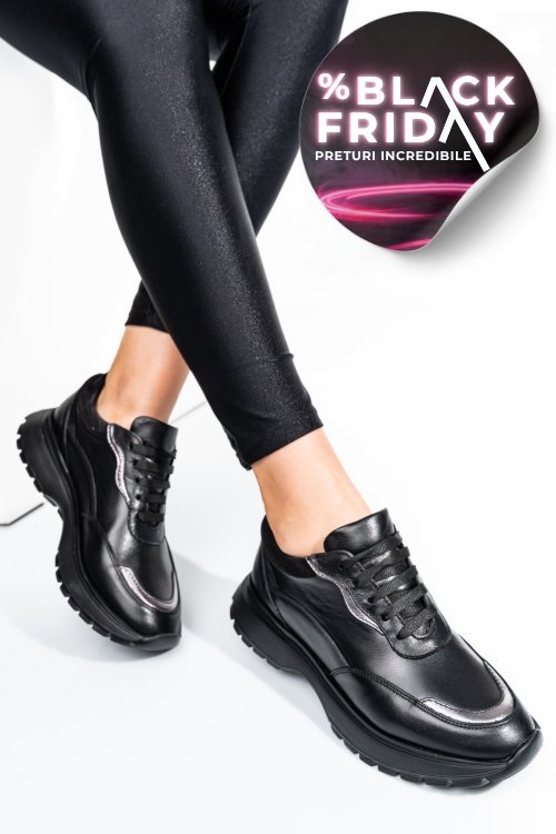 Pantofi sport negri piele naturala 241614np