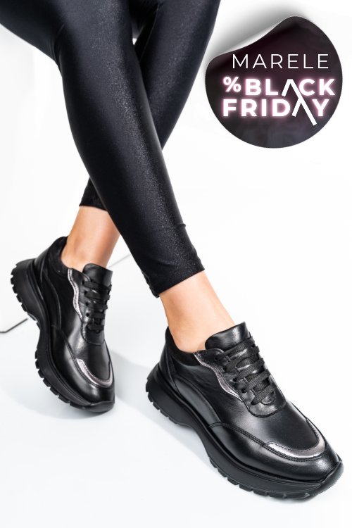 Pantofi sport negri piele naturala 241614np