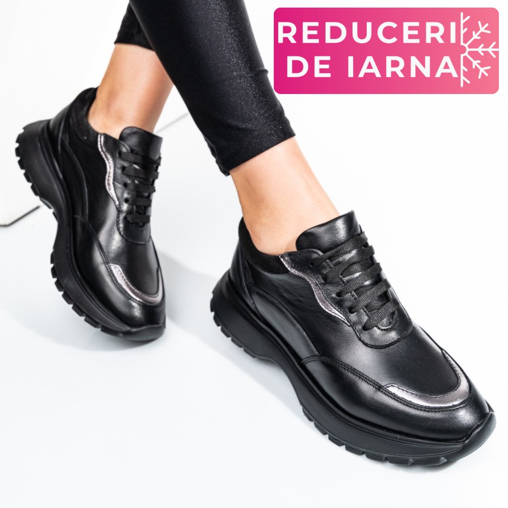 PANTOFI SPORT NEGRI PIELE NATURALA 241614NP