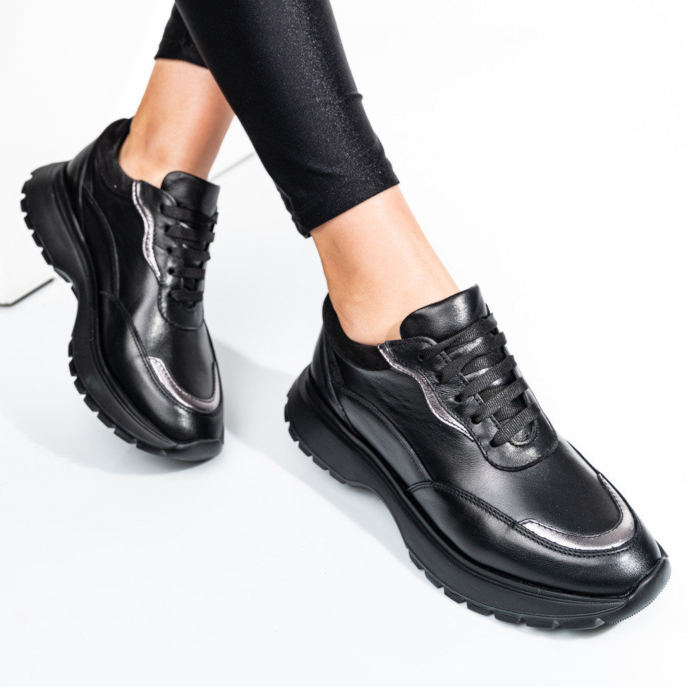 PANTOFI SPORT NEGRI PIELE NATURALA 241614NP
