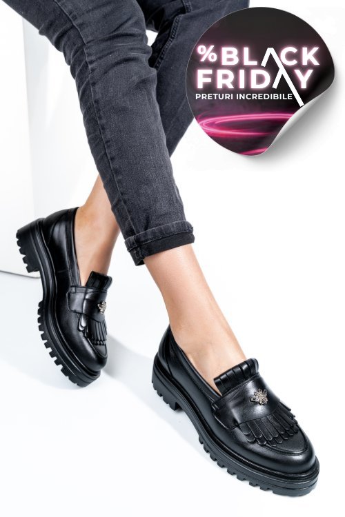 Mocasini negri piele naturala 3s7701