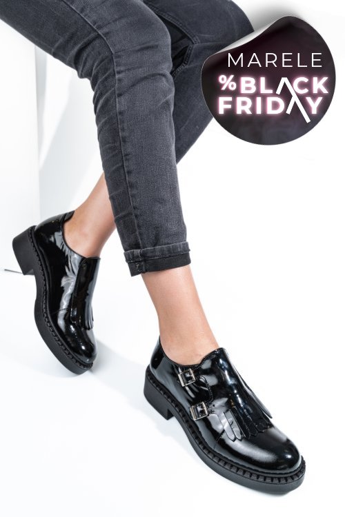 Pantofi negri piele naturala lacuita 4s7740