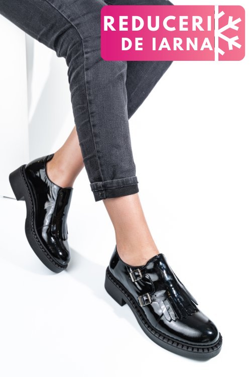 Pantofi negri piele naturala lacuita 4s7740