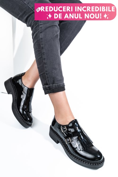 Pantofi negri piele naturala lacuita 4s7740