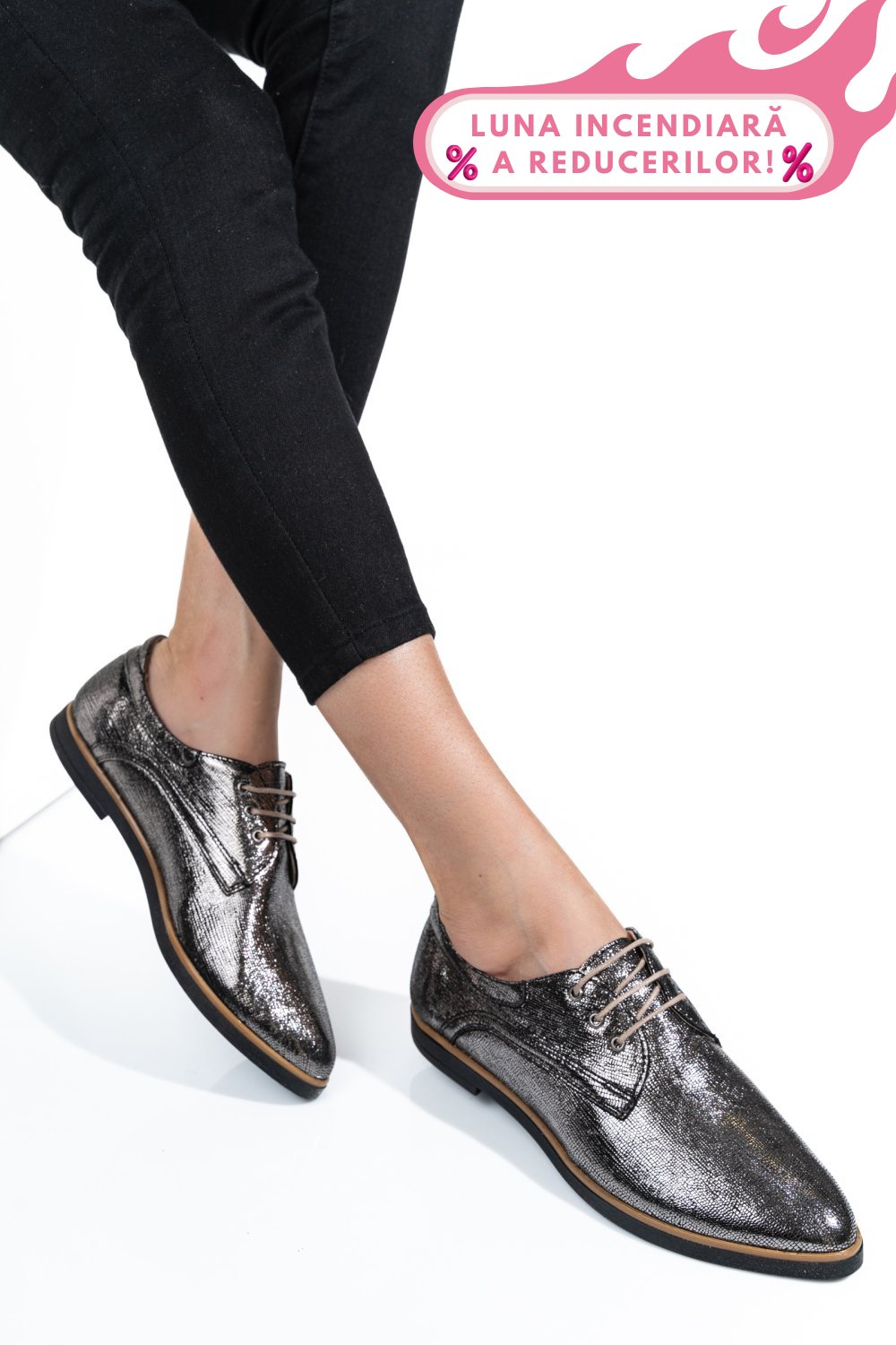 PANTOFI ARGINTIU SIDEF PIELE NATURALA 9PC01