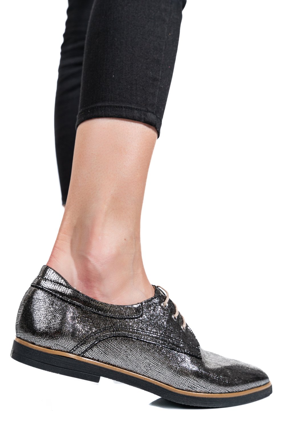 PANTOFI ARGINTIU SIDEF PIELE NATURALA 9PC01