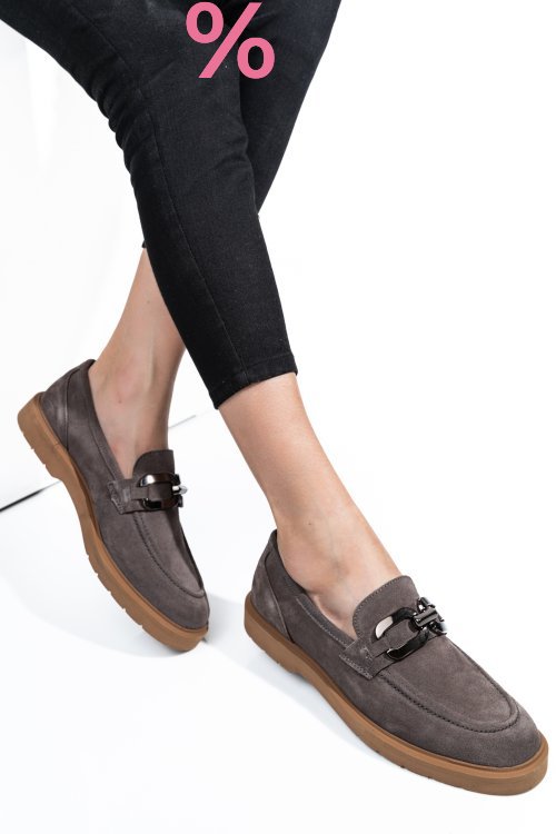 Mocasini gri piele naturala intoarsa 1s771205