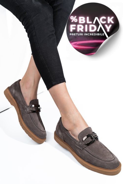 Mocasini gri piele naturala intoarsa 1s771205