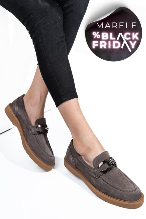 Mocasini gri piele naturala intoarsa 1s771205