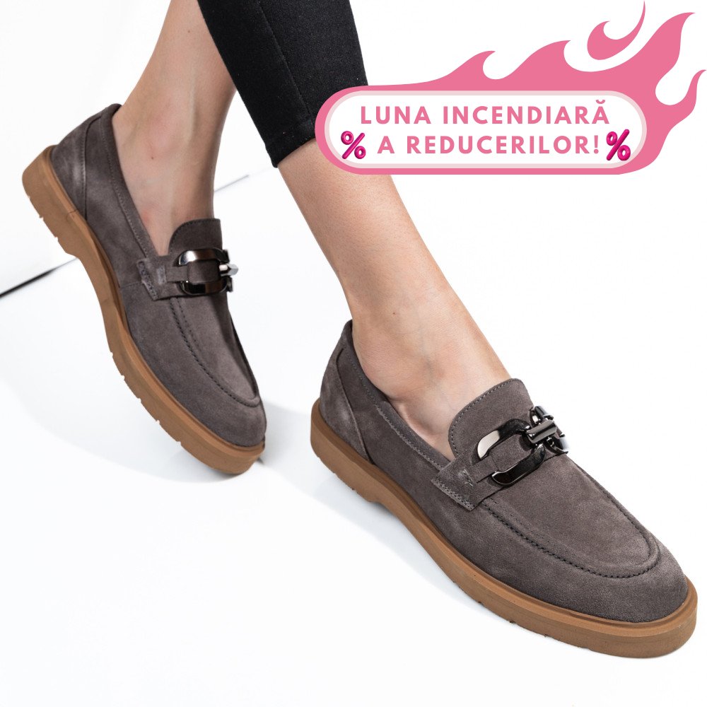 MOCASINI GRI PIELE NATURALA INTOARSA 1S771205