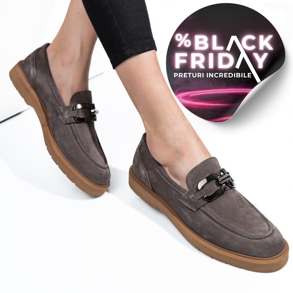 MOCASINI GRI PIELE NATURALA INTOARSA 1S771205