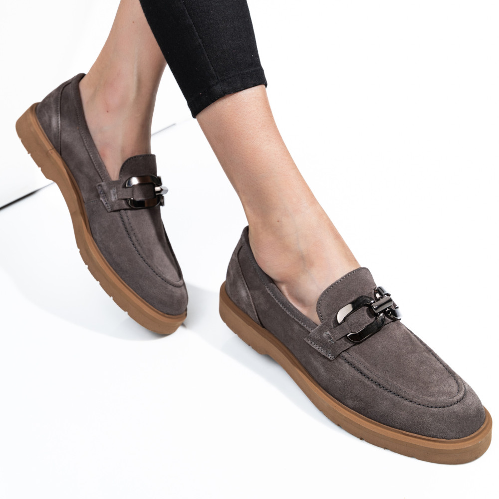 MOCASINI GRI PIELE NATURALA INTOARSA 1S771205