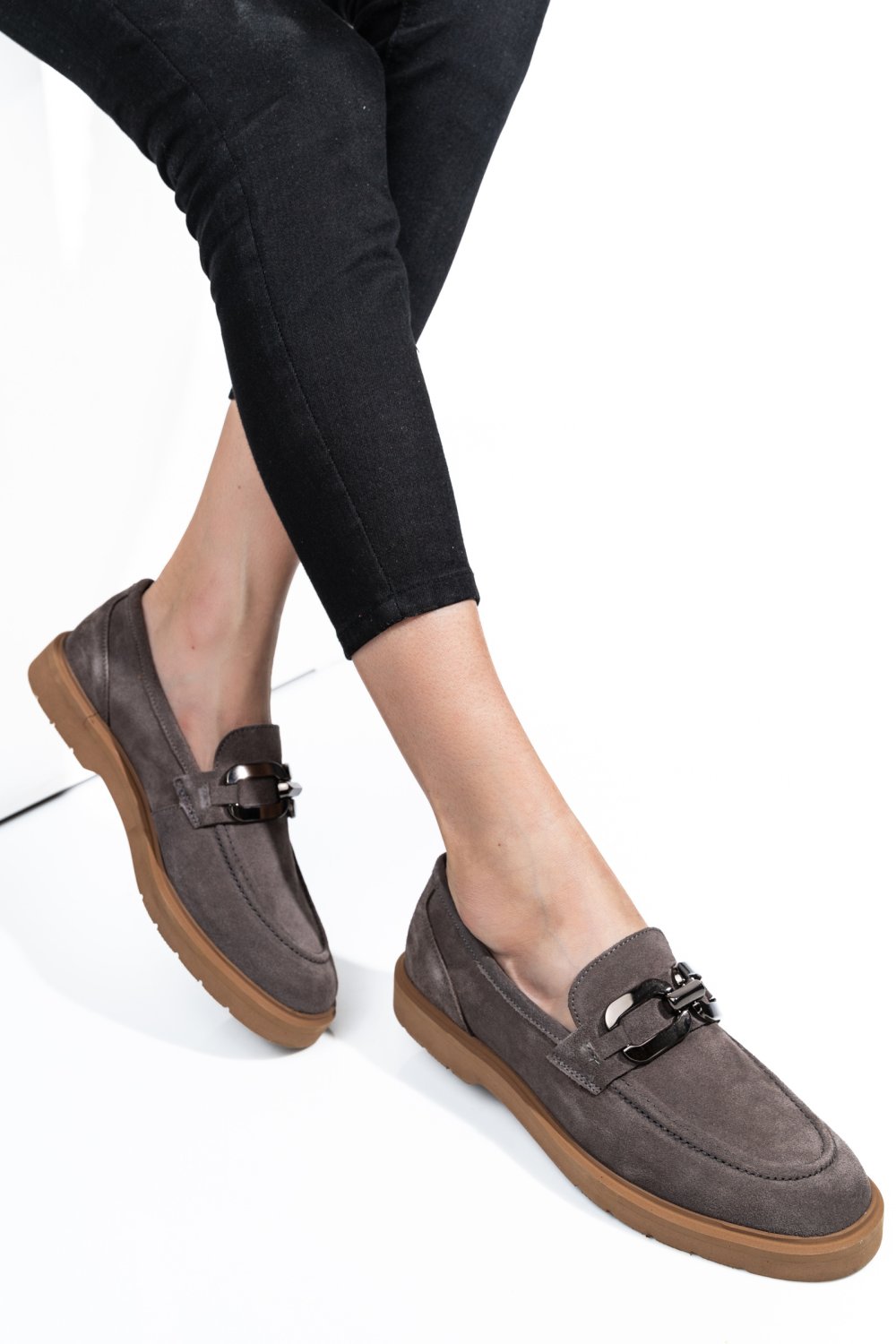 MOCASINI GRI PIELE NATURALA INTOARSA 1S771205