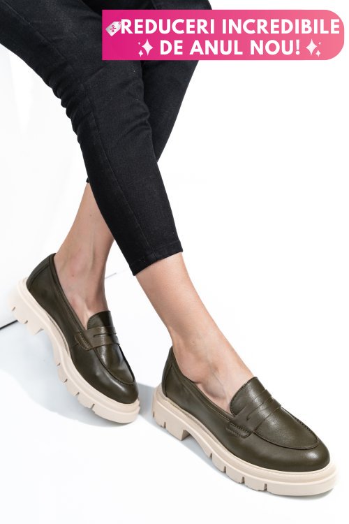 Mocasini khaki piele naturala 1s770042