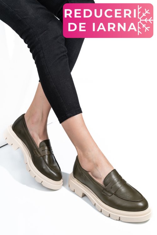 Mocasini khaki piele naturala 1s770042