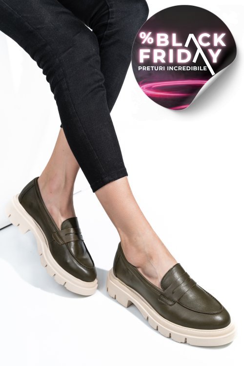 Mocasini khaki piele naturala 1s770042