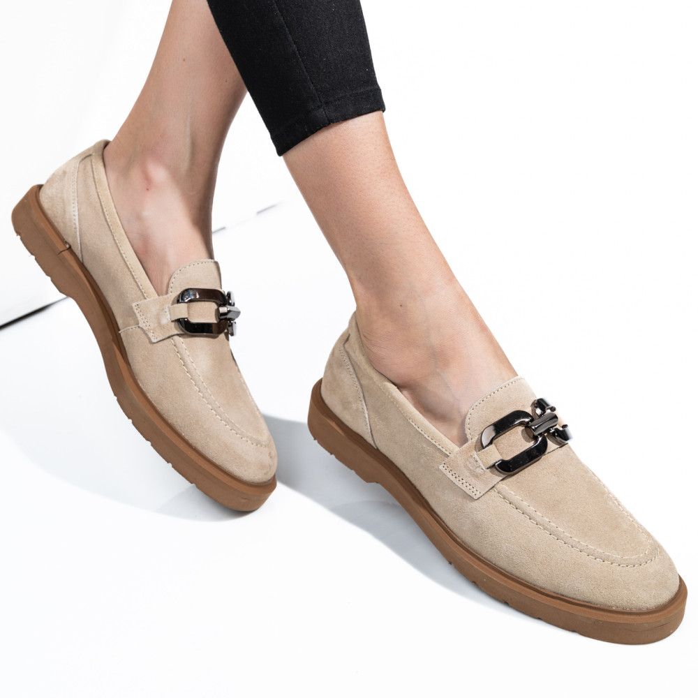 MOCASINI TAUPE PIELE NATURALA INTOARSA 1S771205