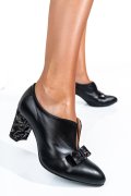 PANTOFI NEGRI TOC ARGINTIU PIELE NATURALA 3PC707
