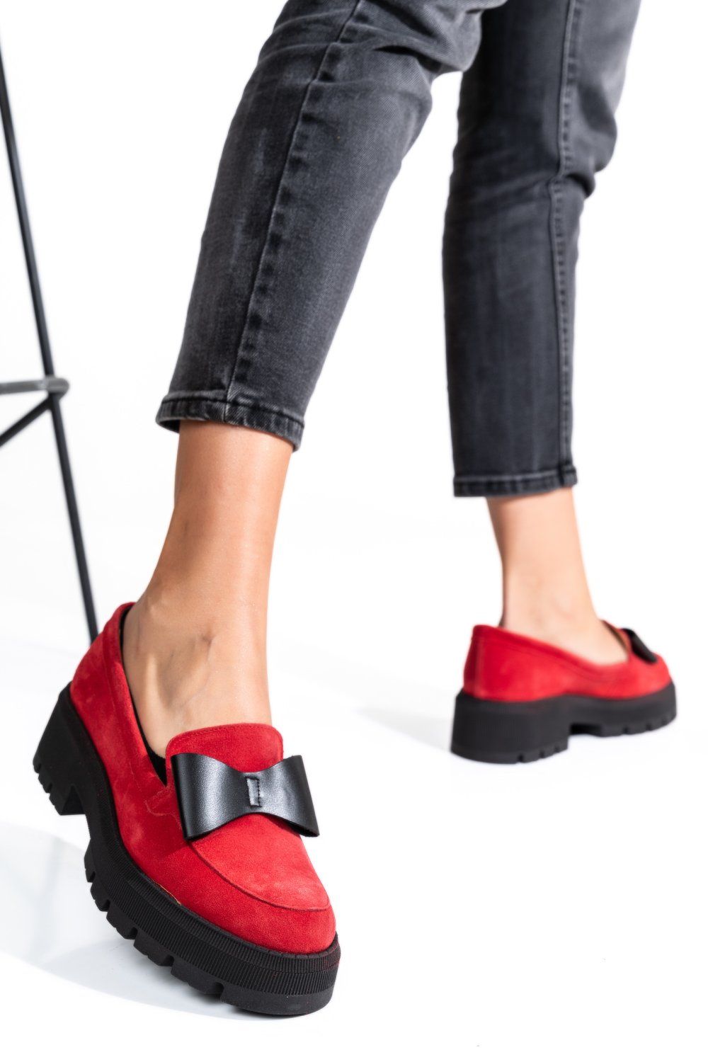 MOCASINI ROSII PIELE NATURALA INTOARSA 2S77115