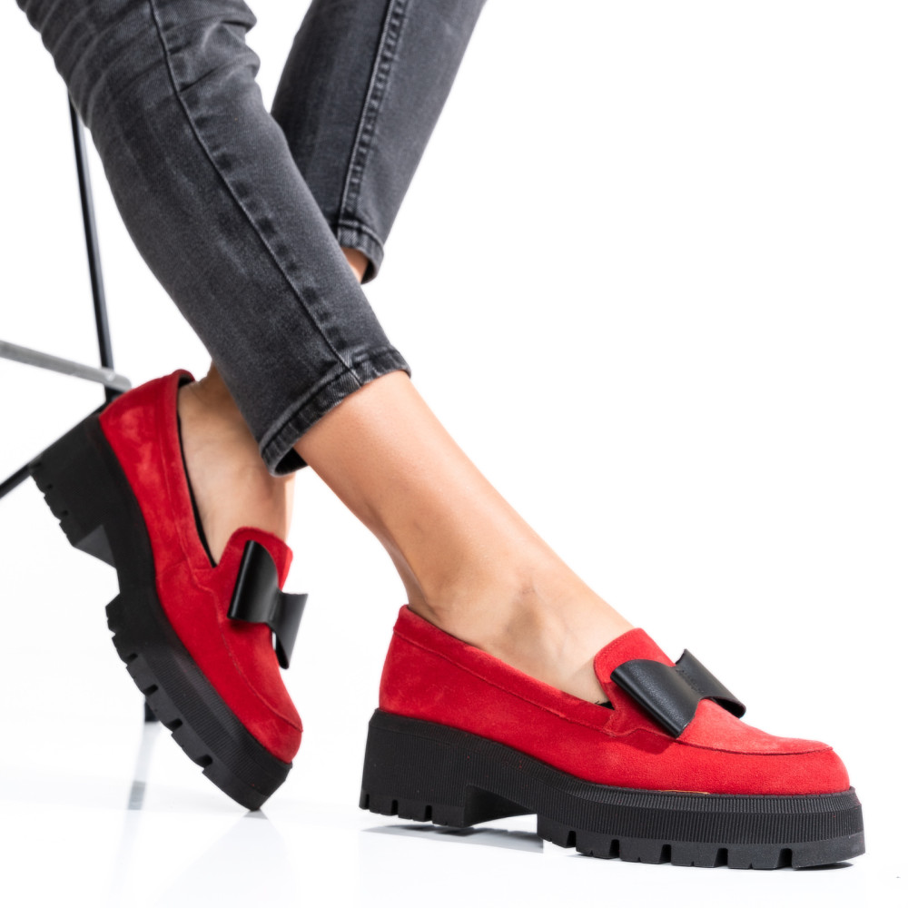 MOCASINI ROSII PIELE NATURALA INTOARSA 2S77115