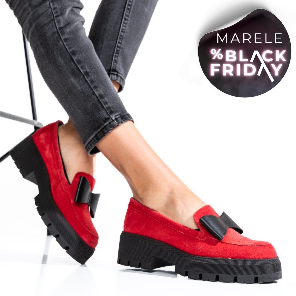 MOCASINI ROSII PIELE NATURALA INTOARSA 2S77115