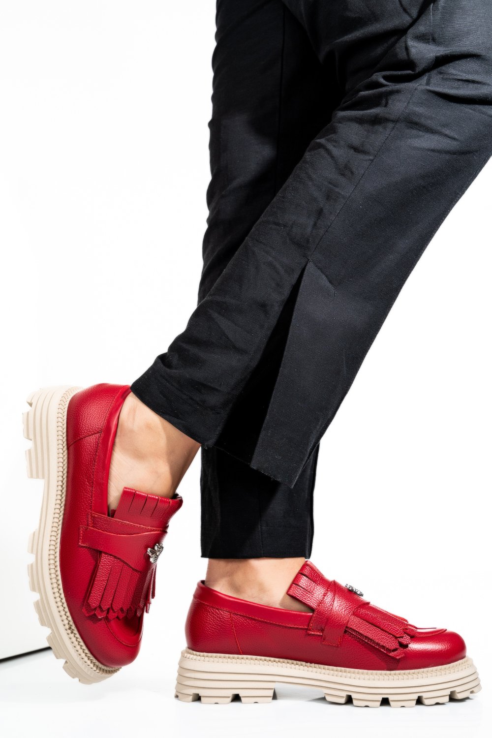 MOCASINI DAMA PIELE NATURALA ROSII TALPA BEJ 3S7795