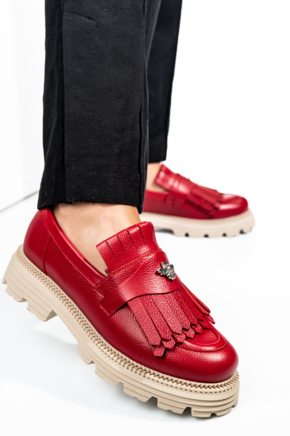 MOCASINI DAMA PIELE NATURALA ROSII TALPA BEJ 3S7795