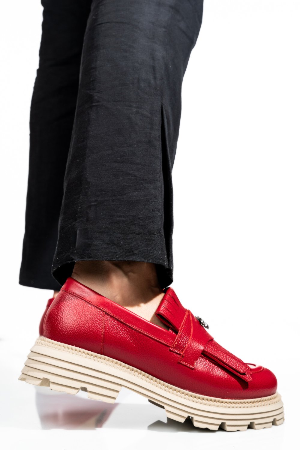 MOCASINI DAMA PIELE NATURALA ROSII TALPA BEJ 3S7795