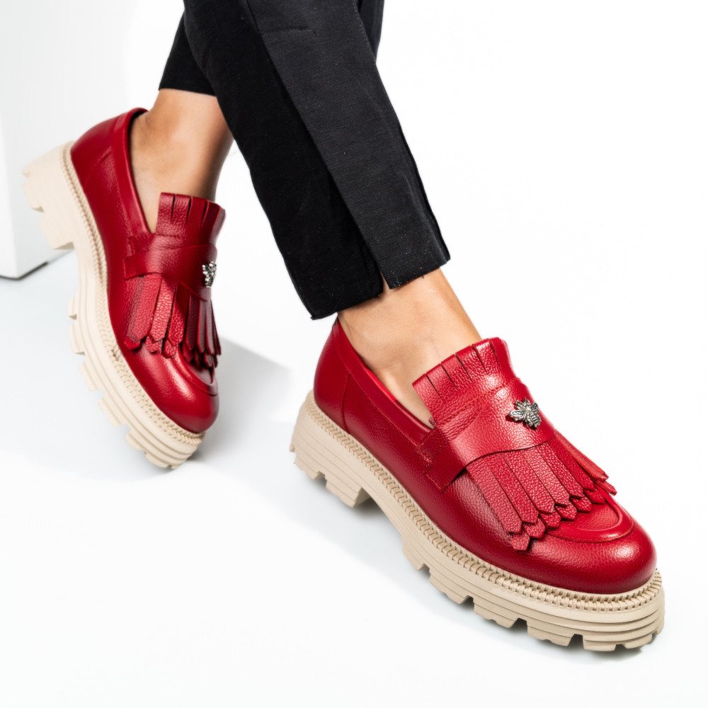 MOCASINI DAMA PIELE NATURALA ROSII TALPA BEJ 3S7795