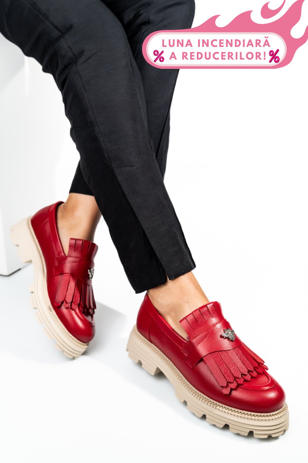 MOCASINI DAMA PIELE NATURALA ROSII TALPA BEJ 3S7795