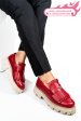 Mocasini dama piele naturala rosii talpa bej 3s7795