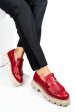 Mocasini dama piele naturala rosii talpa bej 3s7795
