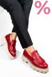 Mocasini dama piele naturala rosii talpa bej 3s7795