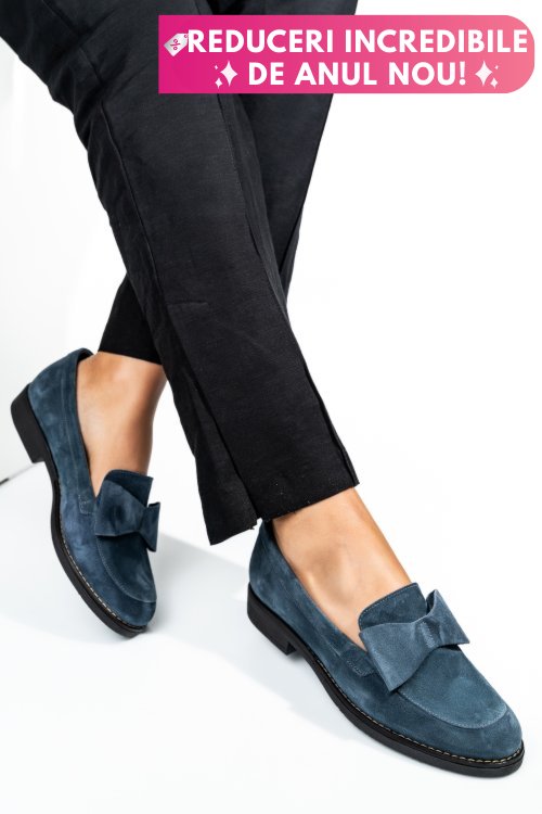 Mocasini bleumarin piele naturala intoarsa 2s77110