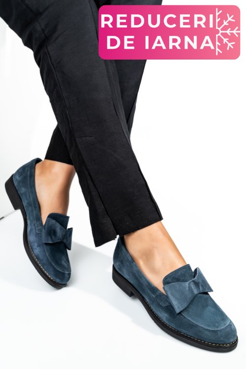Mocasini bleumarin piele naturala intoarsa 2s77110
