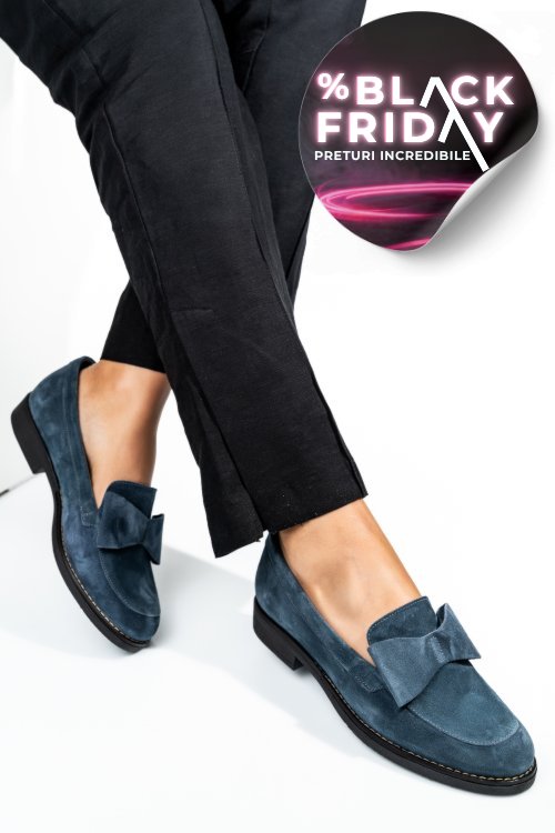 Mocasini bleumarin piele naturala intoarsa 2s77110