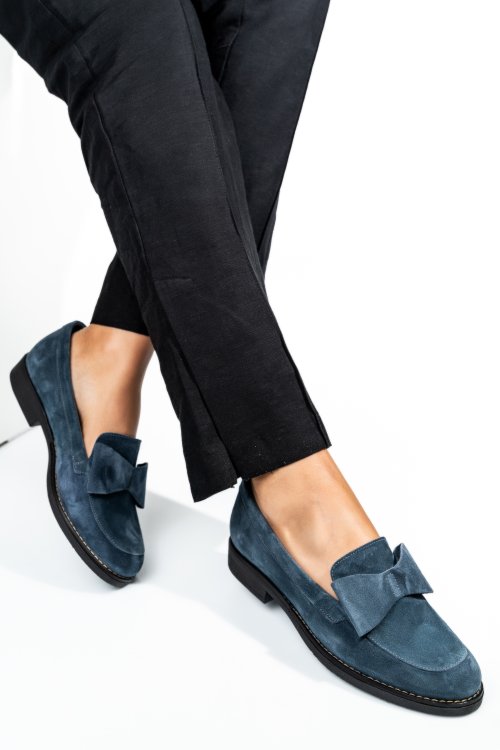 Mocasini bleumarin piele naturala intoarsa 2s77110