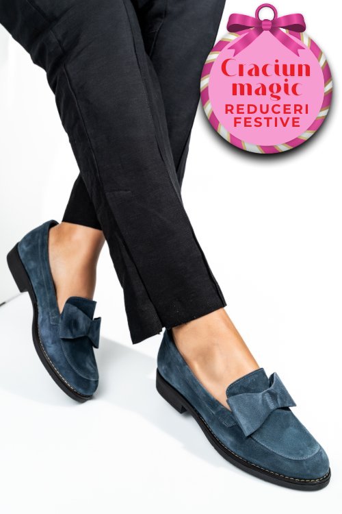 Mocasini bleumarin piele naturala intoarsa 2s77110