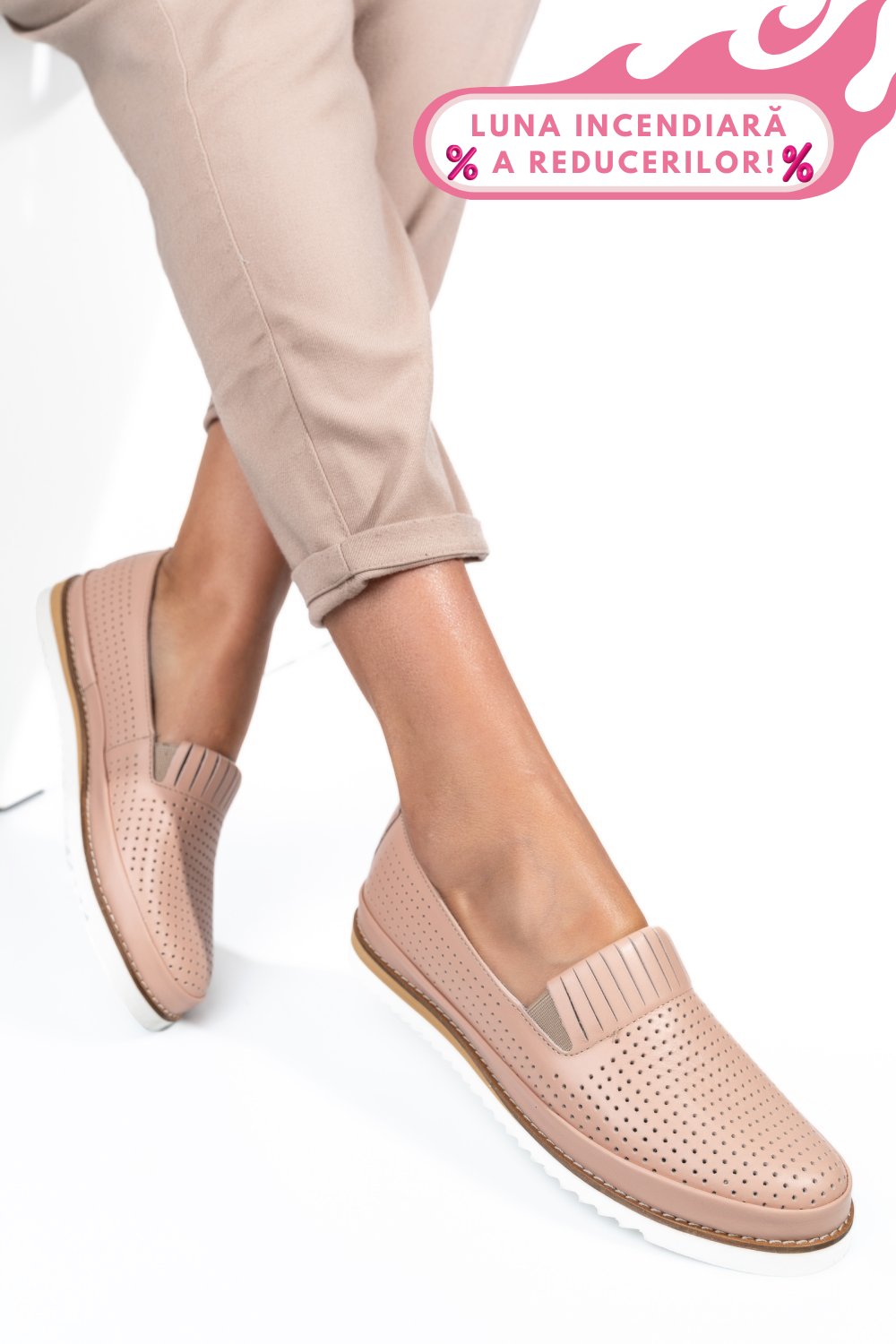 MOCASINI ROZ PIELE NATURALA 2PC36